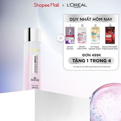 Nước Dưỡng Thúc Đẩy Tái Tạo Da, Làn Da Trông Sáng Và Căng Mịn L’Oreal Paris Glycolic Bright Peeling Toner 128Ml