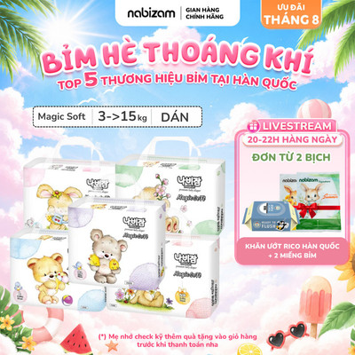 Combo 3 Tã/Bỉm Dán NABIZAM Magic Soft Cao Cấp Mỏng Nhẹ Khô Thoáng Chống Tràn Phù Hợp Dùng Ban Ngày, Đủ Size Từ 4-15kg