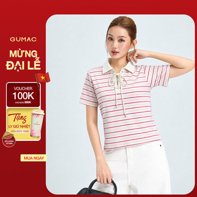 Áo Polo Nữ Gmorning - GUMAC Dây Đan Cách Điệu Cổ Trụ Mắt Cáo Kèm Dây Luồn Tạo Điểm Nhấn Hiện Đại YAPG05052