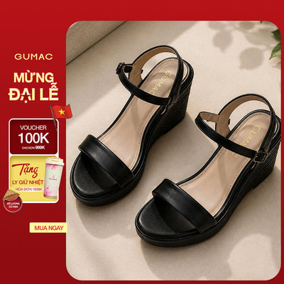 Giày Sandal Nữ GUMAC Đế Xuồng 9cm Quai Ngang Êm Chân Phù Hợp Đi Làm Đi Chơi GG07009