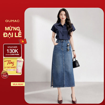 Chân Váy Jeans Nữ GUMAC Chân Váy Bút Chì Dáng Midi Xẻ Tà Tôn Dáng Trẻ Trung VD12037