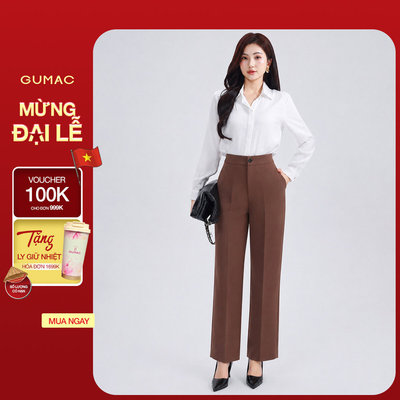 Quần Ống Suông Nữ 96cm GUMAC Quần Tây Công Sở Lưng Cao Vải Tuyết Mưa Cạp Cao Tôn Dáng LQF0415
