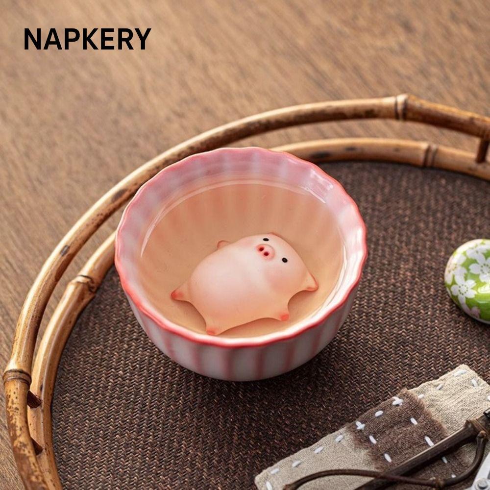 Cốc trà gốm hoạt hình NAPKERY, dung tích 110 / 120 / 160 / 170ML Cốc Espresso Pig Spit Bubbles Cup, 