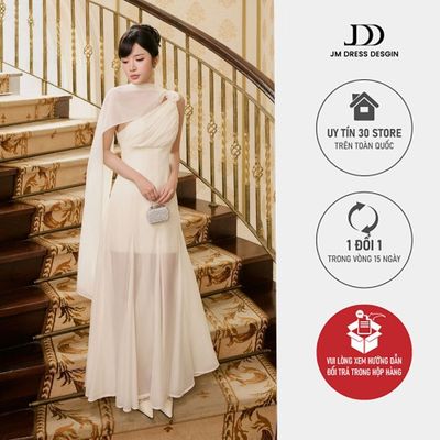 Đầm Party Vai Lệch Chân Bổ 1P05.2605, Đầm Maxi Dáng A-line Ôm Nhẹ Voan Bất Đối Xứng, Váy Wedding, Occasion, Couture JM