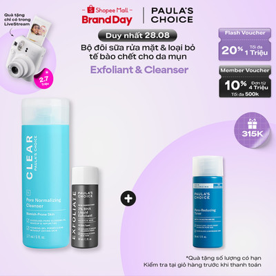 Bộ đôi sữa rửa mặt dạng gel sạch sâu và dung dịch tẩy da chết 2% BHA Paula's Choice 6002-2016