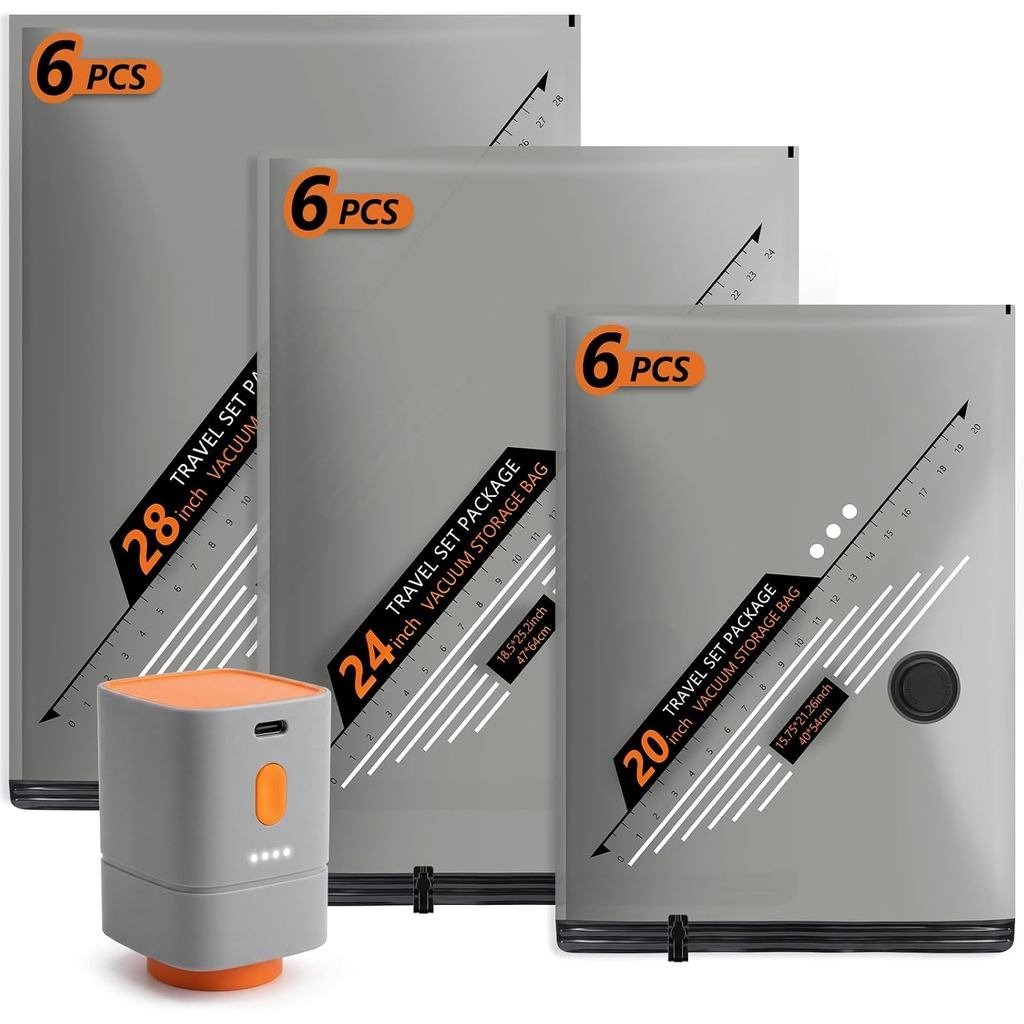 Rechargeable Wireless Pump Travel Vacuum Bags Set,Vacuum Storage Bags Portable Space Saver Bags for 
