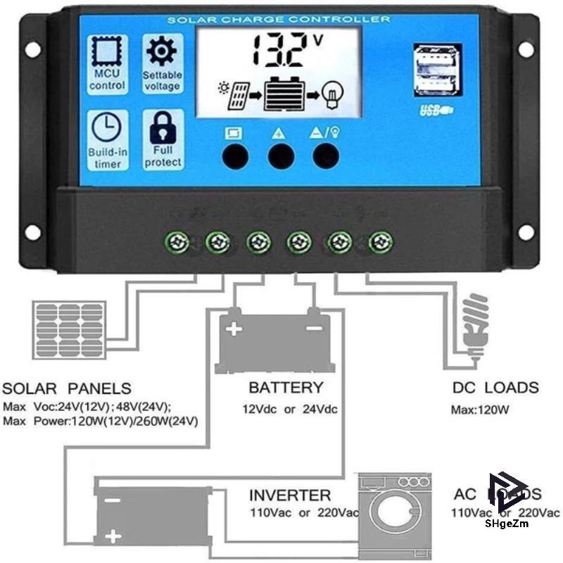 [SHgeZm] Bộ điều khiển sạc năng lượng mặt trời 10A / 30A Bảng điều khiển năng lượng mặt trời Bộ điều