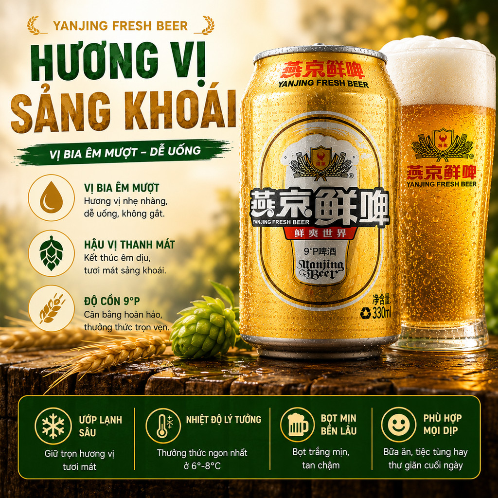 Bia Yanjing Yên Kinh Nội Địa Trung Quốc Lon 330ml Thùng 24 Lon