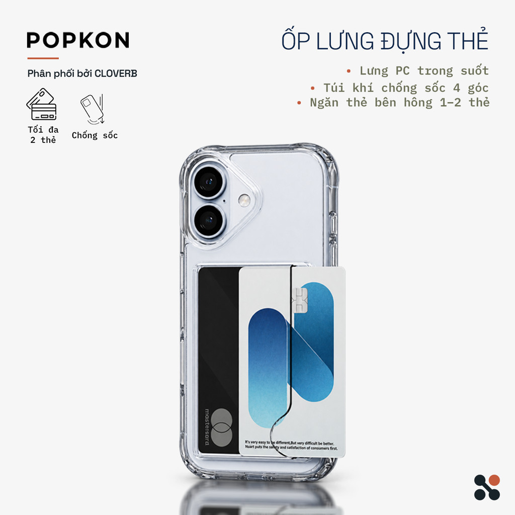 Ốp Lưng Đựng Thẻ Trong Suốt Cloverb Popkon cho iPhone 17 18 Pro Max Lưng PC Viền TPU