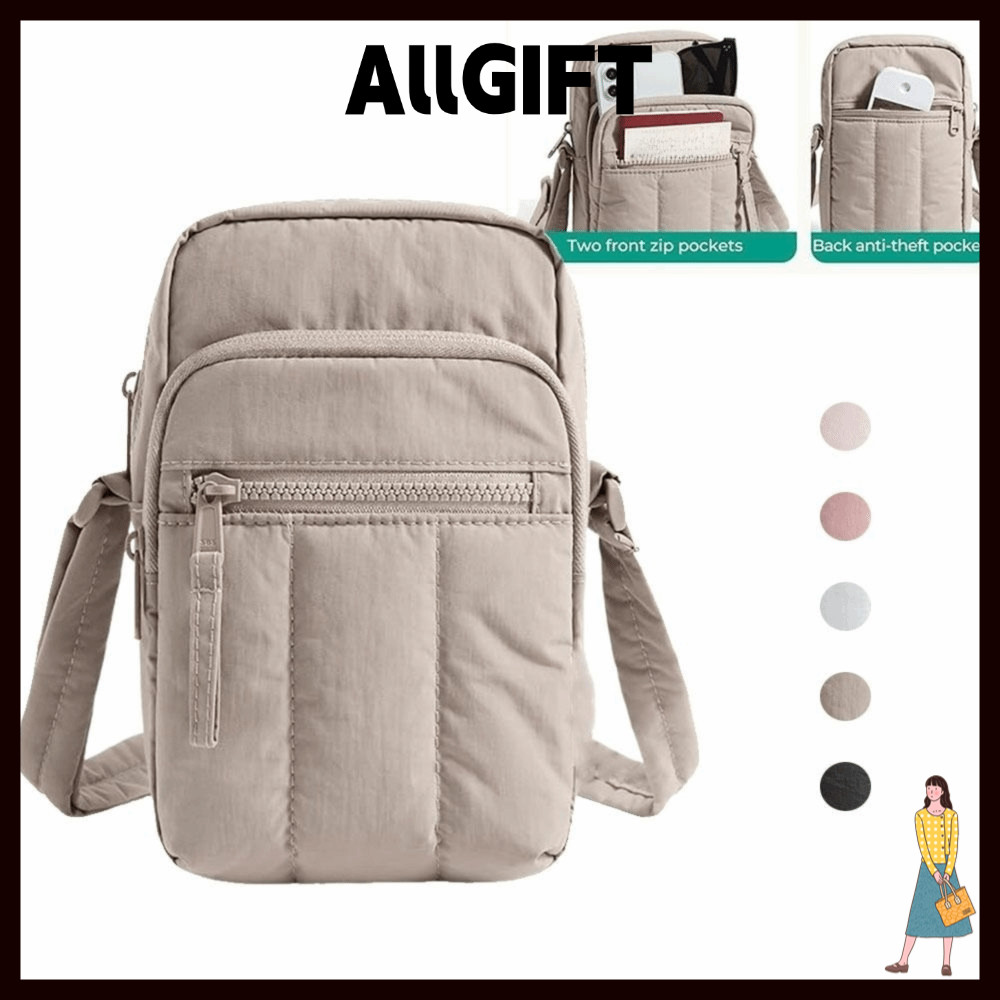 AllGIFT Túi đựng điện thoại ALLGIFT, Túi đeo vai nhẹ nhiều túi, Túi đeo chéo Nylon dung tích lớn hình vuông di động dành cho nữ
