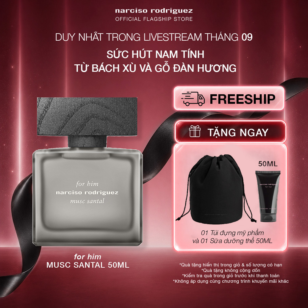 [LIVE KOL] Nước Hoa nam Narciso Rodriguez For Him Musc Santal Eau de parfum Intense 50ml
