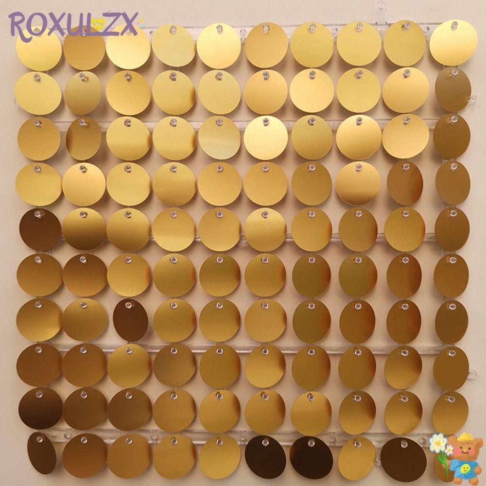 ROXULZX Sequin Panel Trang trí tường, Phông nền sequin tròn màu vàng bạc, Tấm trang trí phông nền lấ