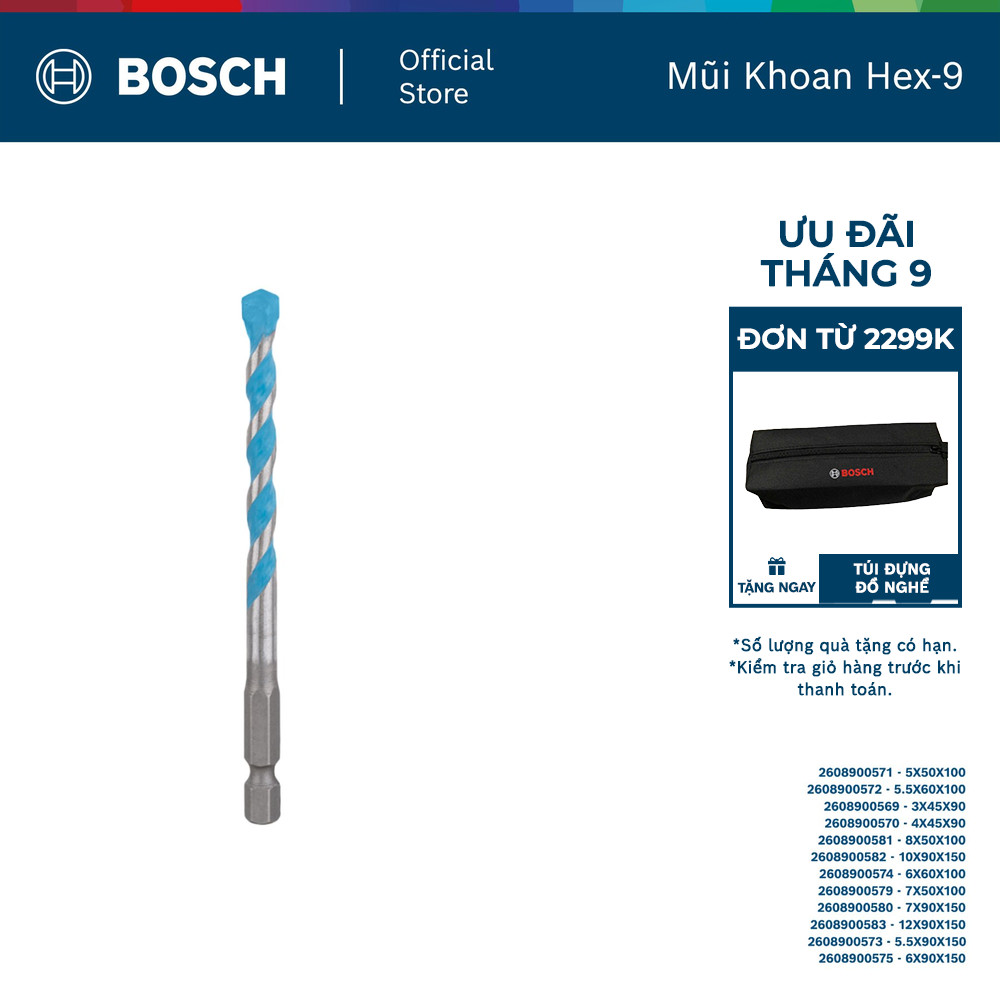 Mũi khoan bê tông Bosch Hex-9 đa năng