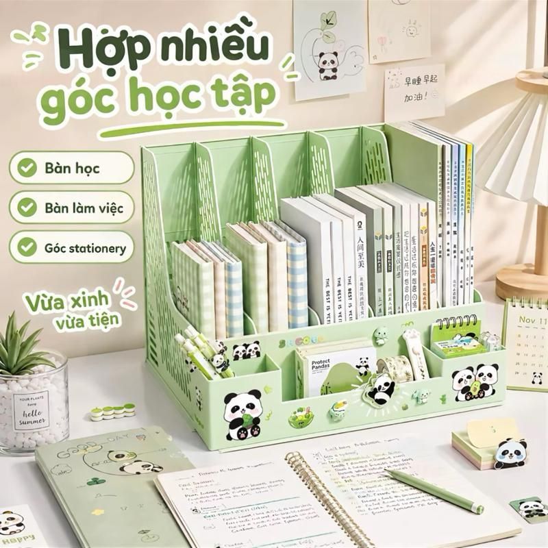 Kệ Đựng Sách 4 Ngăn 2 Tầng Kèm Khay Đựng Bút Để Bàn Học Decor Văn Phòng Bàn Học Sinh Ngăn Nắp