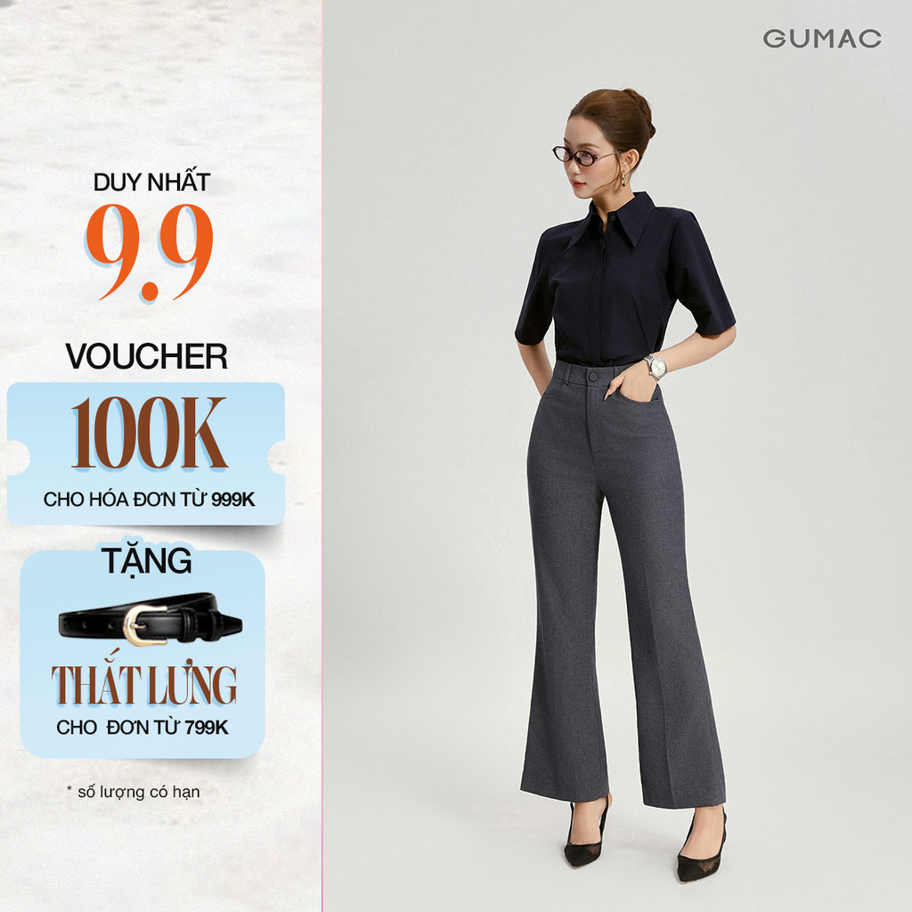 Quần Tây Nữ GUMAC Ống Loe Lưng Cao Cạp Cao Kaki Nhật Đứng Form Cạp Cao Túi Xéo Thời Trang QG03006