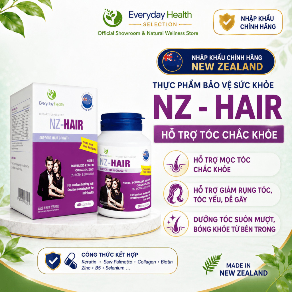 TPBVSK NZ Hair Everyday Health New Zealand bổ sung Keratin, Biotin, Collagen, hỗ trợ tóc chắc khỏe, 