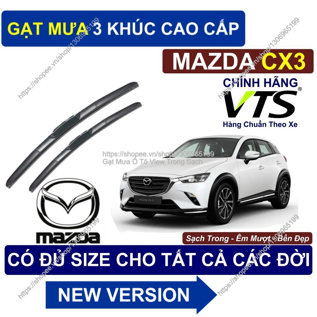 Gạt Mưa 3 Khúc Cao Cấp- Gạt Mưa Sạch Êm Bền Kính Lái Mazda CX3- Cặp Gạt Mưa Kính Lái Mazda CX3-  Maz
