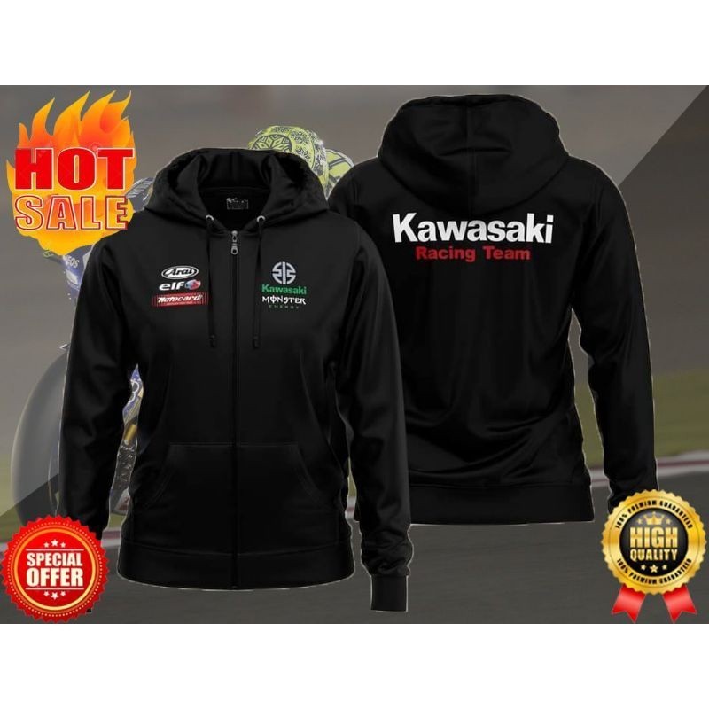 Áo hoodie Kawasaki Motorsport Full Zipper Black. hoodie