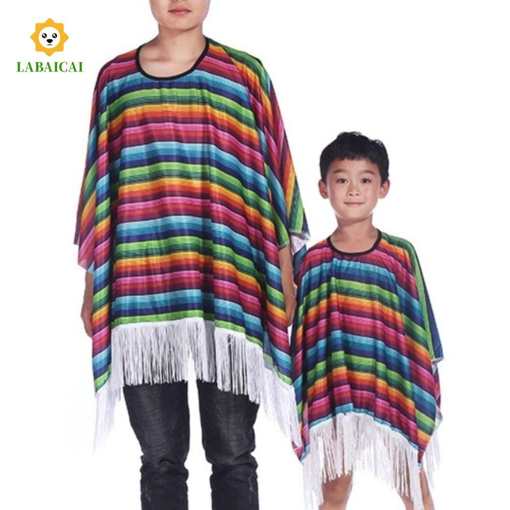 LABAICAI Áo choàng phong cách Mexico, Cosplay Áo choàng dân tộc Trang phục Mexico, Lễ hội sọc cầu vồ