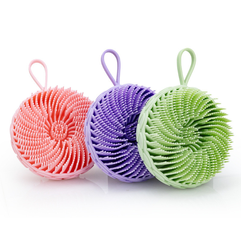 Lotus Silicone Dầu Gội Tắm Massage Làm Sạch Chà Bùn Có Dây Buộc Bàn Chải Tắm Hai Mặt Chà Lại Bàn Chải WBPF