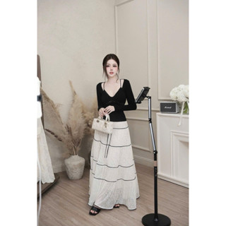 Set Áo Len Zip Mi Bra Phối Chân Váy Xoè Dáng Dài, Set Bộ 2 Món Áo Body Mix Chân Váy Zinna