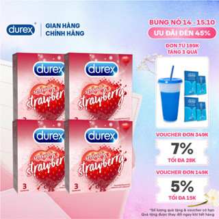 Bộ 4 hộp bao cao su Durex Sensual Strawberry hương dâu (size 52mm, 3 bao/hộp)