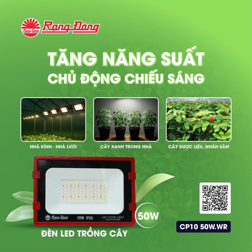 Đèn LED Trồng Cây Rạng Đông 50W Chống Nước IP66 Chuyên Dụng Trồng Rau, Cây Cảnh,Thủy Canh Trong Nhà 