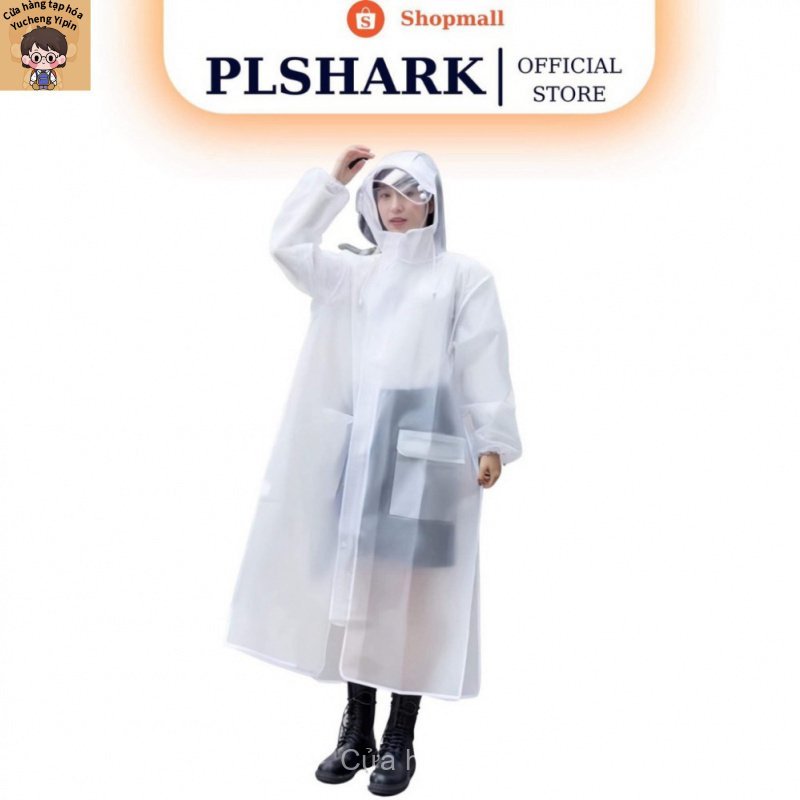 Áo Mưa Trong Suốt Dáng Dài Vành Rộng Có Khóa Kéo Tiện Lợi PLSHARK XTWR
