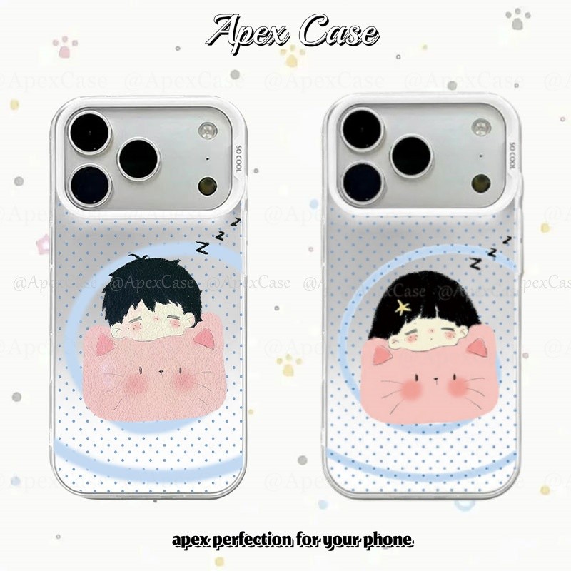 ApexCase Ốp Lưng iPhone Cặp Đôi Mèo Hồng Ngủ Cho iPhone 14 17 Pro 16E 15 Plus 13 12 11 Pro Max Xs XR