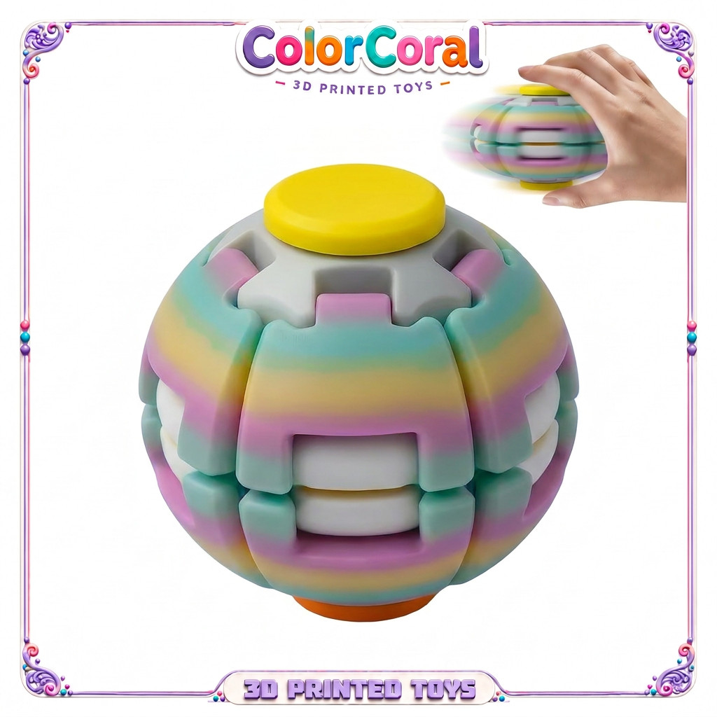 ColorCoral 3D Print Press to Spin Fidget Ball Spinner Toy, Đồ chơi để bàn đẩy & xoay 2 trong 1, Fidg