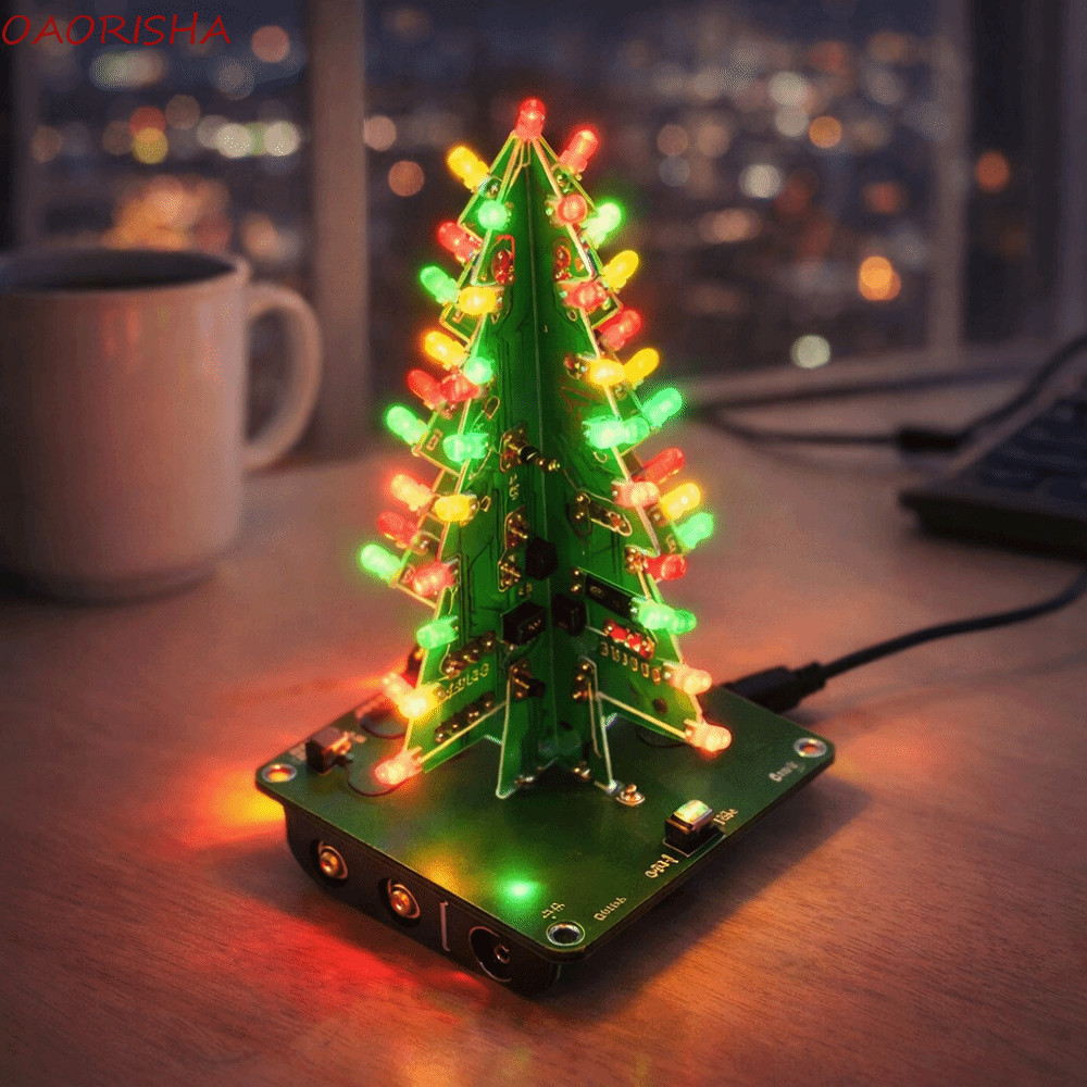 Đồ chơi nhấp nháy cây thông Noel LED OAORISHA, Đèn LED LED màu đỏ xanh vàng Thiết kế ba chiều Bộ cây