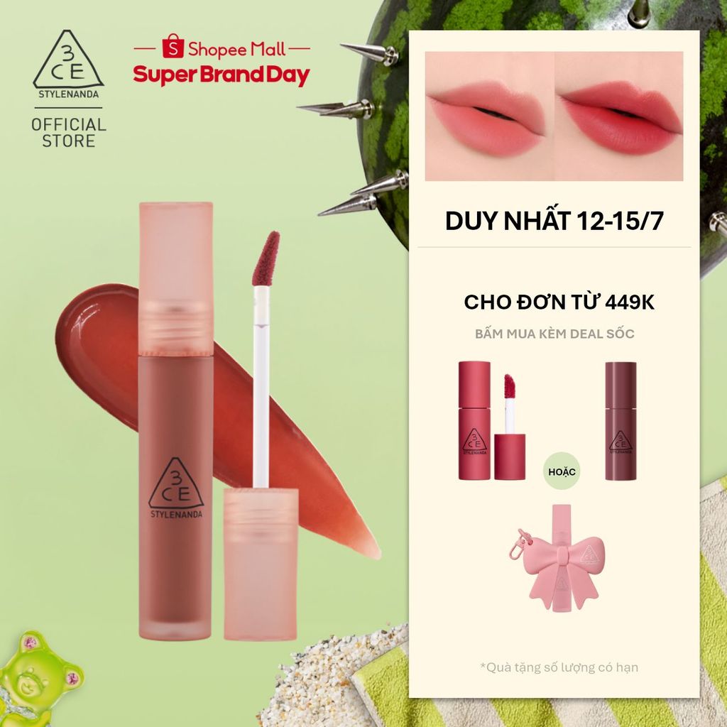 Son Kem Lì 3CE Blur Water Tint Mịn Môi Mờ Ảo, Không Lem, Lâu Trôi, Che Phủ Rãnh Môi, Bền Màu, Nhẹ Môi