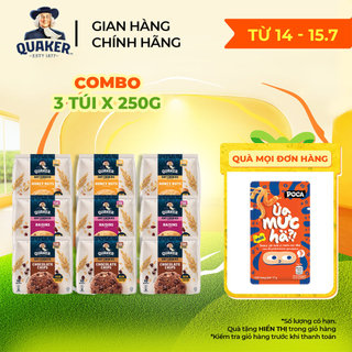 Combo 3 Túi Bánh Quy Yến Mạch QUAKER 250G Hương Socola/Hạnh Nhân Mật Ong/Nho Khô - Giàu dinh dưỡng và tốt cho sức khỏe