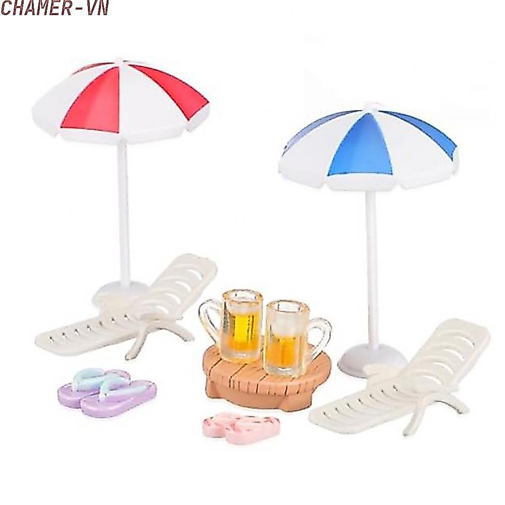 【CHAMER】9-Piece Tropical Mini Decor Set Featuring Chairs Umbrellas Table Cups Flip Flops【HomeLiving】
