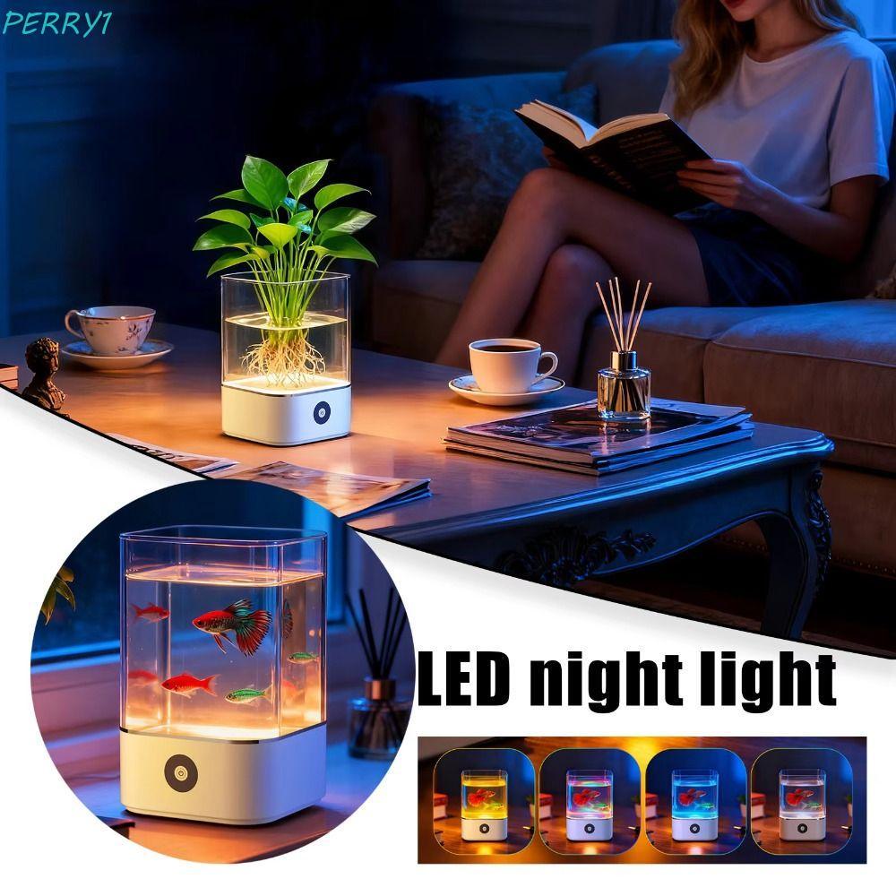 Đèn ngủ bể cá PERRY, Đèn ngủ đổi màu Đèn chạy bằng USB, Trang trí cây xanh có thể điều chỉnh độ sáng