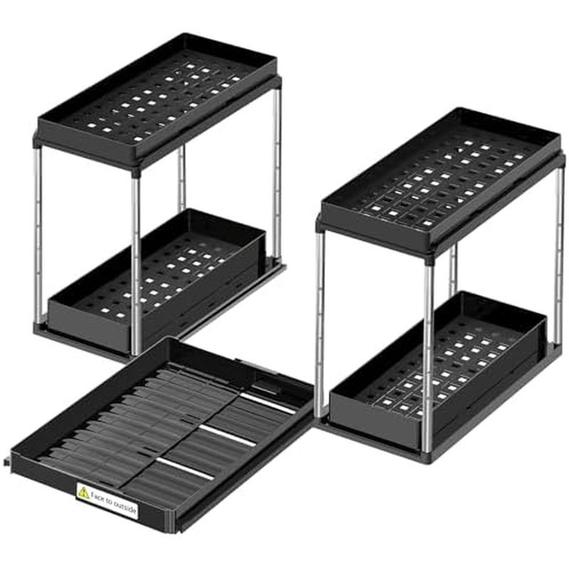 NIUXX Expandable Under Sink Organizer: 2 Tier Height Adjustable Under Cabinet Organizer - Double Pul