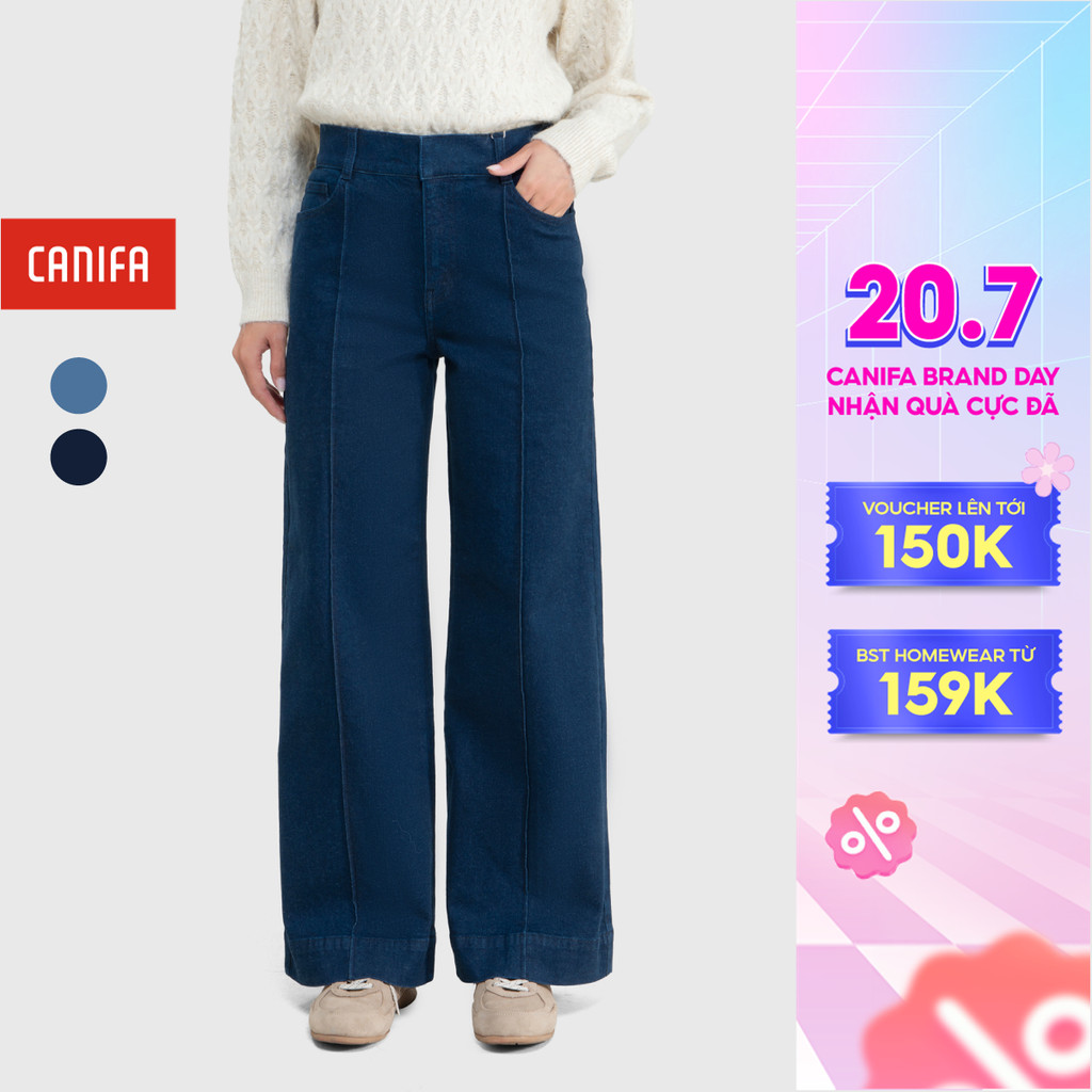 Quần jeans nữ cạp cao ống rộng dáng suông CANIFA 6BJ25W002