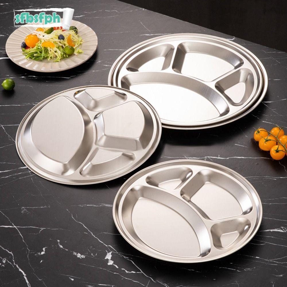 SFBSFPH 1 Khay Phục Vụ Thực Phẩm, Đĩa Khay Chia 4 Ngăn Roti Canai, 26 / 28 / 30 / 32 / 35cm Thép Khô