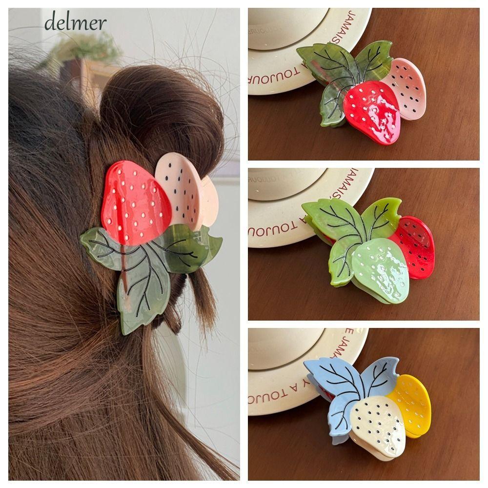 DELMER Fruit Acetate Claw Clip, Kẹp Tóc Ngọt Ngào Dâu Acetate Kẹp Tóc, Kẹp Tóc Tinh Tế Đuôi Ngựa Dễ 