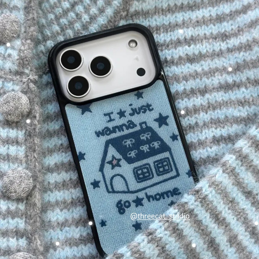 Hàn Quốc Ins Lazy Emo Vibe Blue Star Little House Ouni TPU Soft Edge Nhôm Hard Back Case cho iPhone 