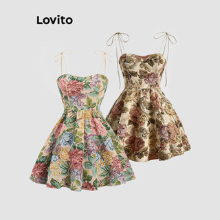 Lovito Kỳ nghỉ Váy giản dị Váy ren hoa Jacquard có cấu trúc dây buộc cho nữ L80ED421 (Nhiều màu)