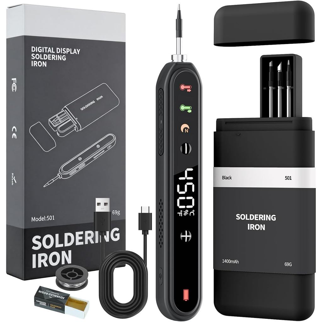 Bộ sắt hàn không dây, Tăng nhiệt nhanh 8s, Pin sạc 1400mAh, Sạc Type-C, Nhiệt độ có thể điều chỉnh 1