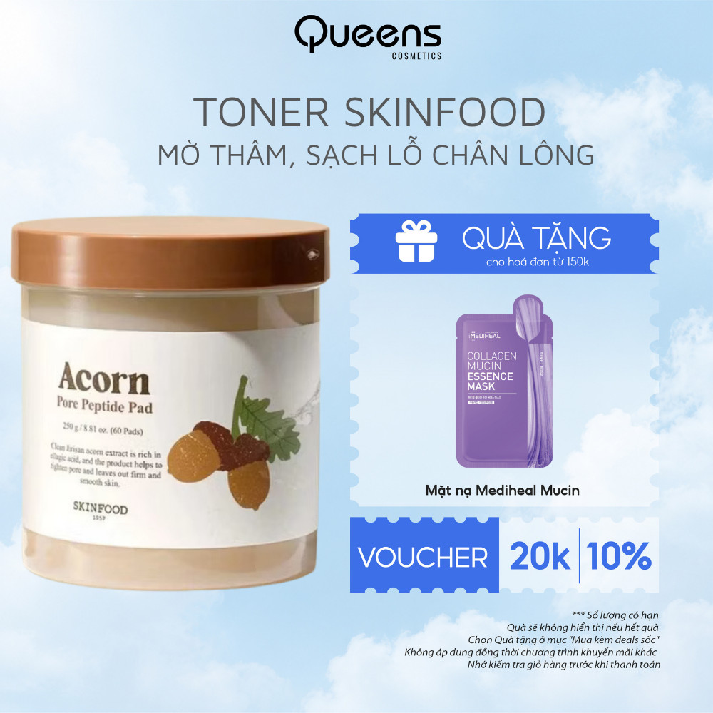 Toner Pad SKINFOOD Acorn Pore Peptide Pad 60 Miếng Thu Nhỏ Lỗ Chân Lông Mờ Thâm - Queen's Cometic