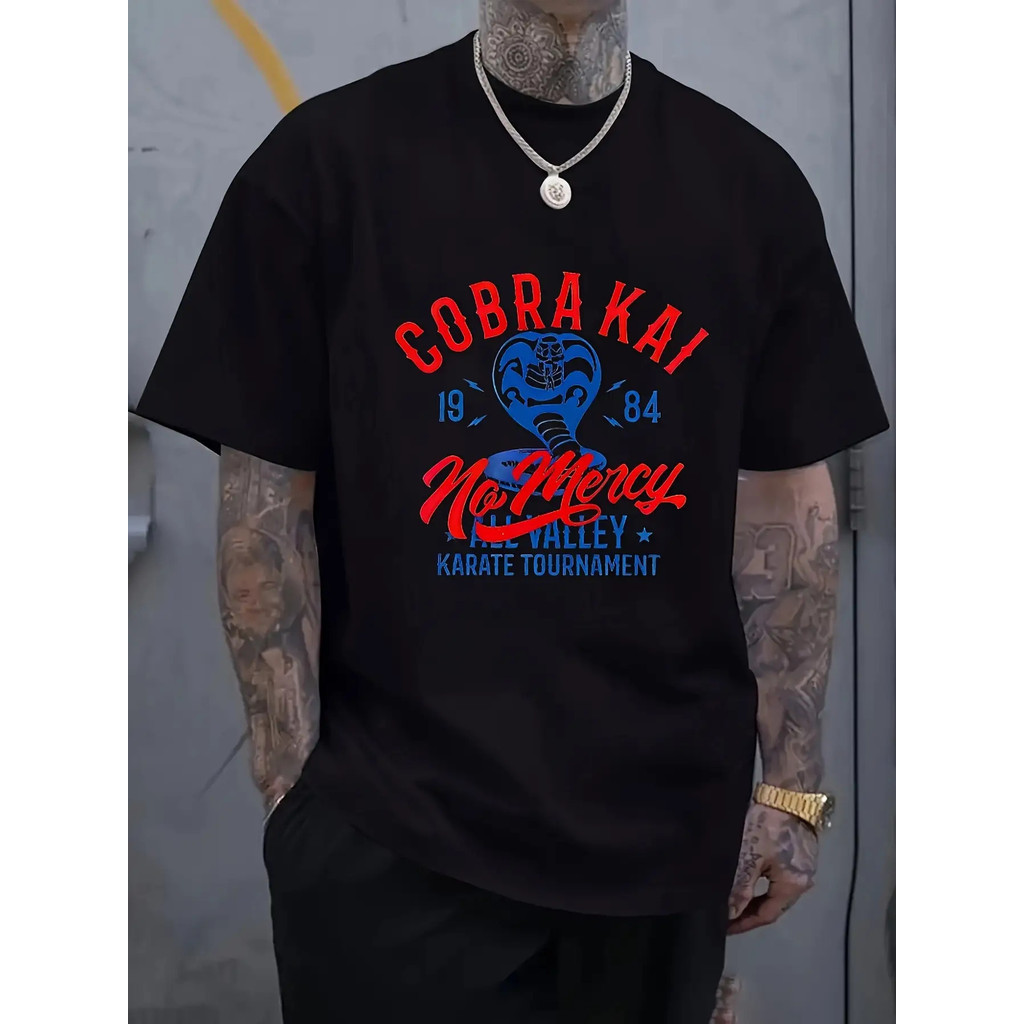 Áo thun nam Cobra Kai Graphic - Thiết kế giải đấu Karate, in họa tiết võ thuật đỏ & xanh
