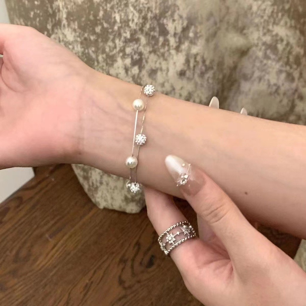 Preferred#Starry Sky~Double-layered pearl bracelet for women, new model, light luxury, niche and exq