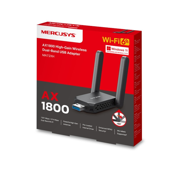 USB thu Wifi MERCUSYS MA72XH AX1800 (Có anten, Windows)