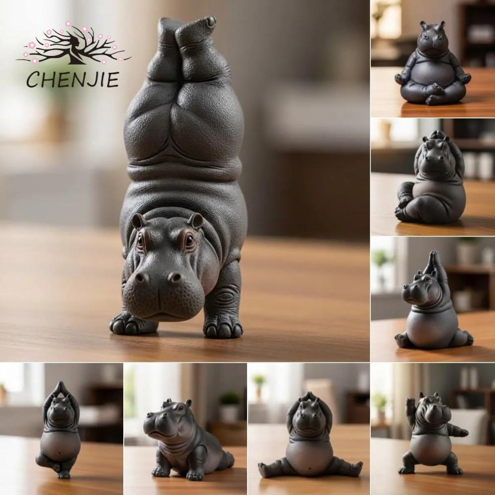 CHENJIE Bức tượng HENJIE Yoga Hippo, đầy thử thách với Thiền Asanas Clumsy Yoga Master Hippo, Tư thế