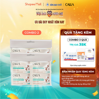 Combo 2 lốc 10 gói khăn khô Bông Bạch Tuyết làm sạch da Calla đa năng 10 gói/lốc, 10 miếng/gói - bông tẩy trang