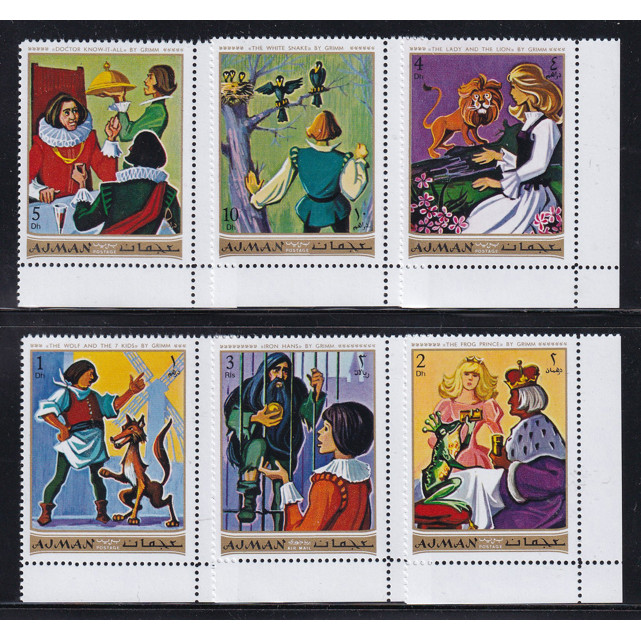 Bộ 6 Tem Ajman - Truyện Cổ Grimm | Ajman UAE - Grimm Brothers Fairy Tales 1974 (6) | Mint