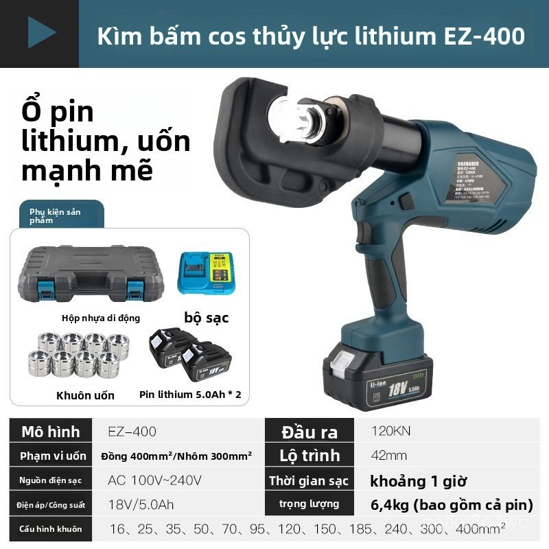 Kìm ép cos thủy lực pin cầm tay đa năng EZ400 bấm đầu cốt đồng nhôm chuyên dụng thi công